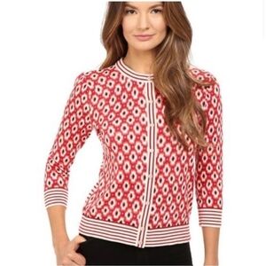 kate spade Red and White Patterned Knit Cardigan